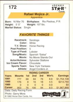 1992 Jockey Star #172 Rafael Mojica Jr. Back